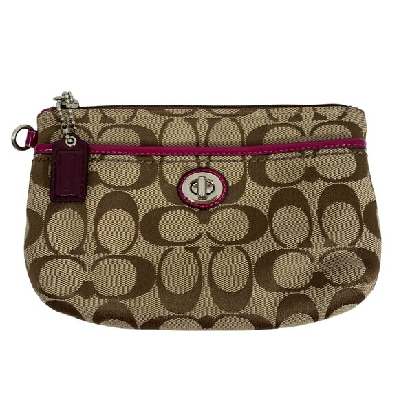 COACH Park Signature Logo Jacquard Wallet Clutch Leather Trim NO STRAP - Picture 1 of 7